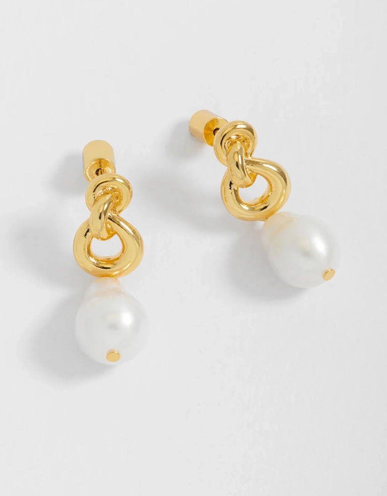 Knot And Pearl Drop Earring Gold Plated