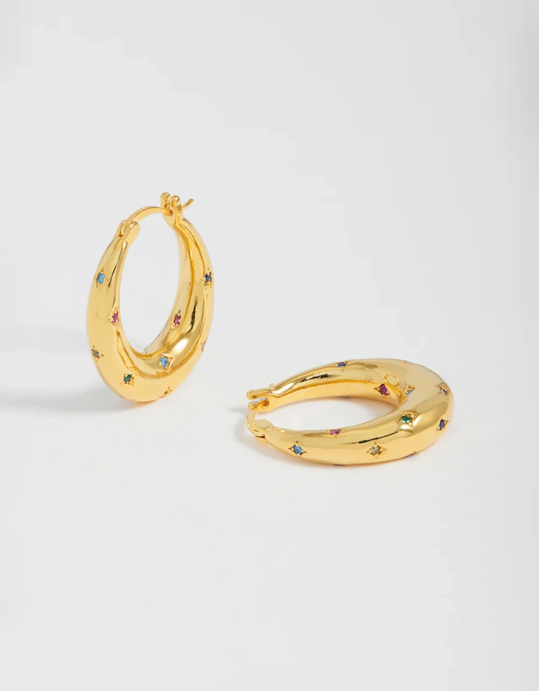 Multi Star Cz Hoop Earring Gold Plated