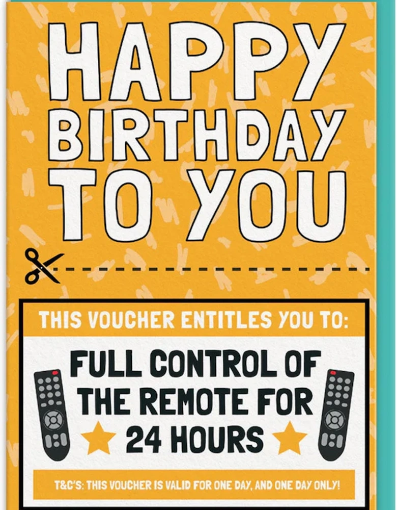 Control Of TV Remote Voucher Birthday Card