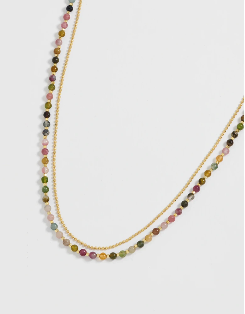 Tourmaline Double Necklace Gold Plated