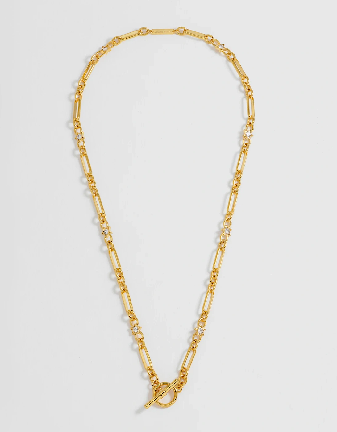 Star Cz Paper Link T-Bar Necklace Gold Plated, 6 of 5