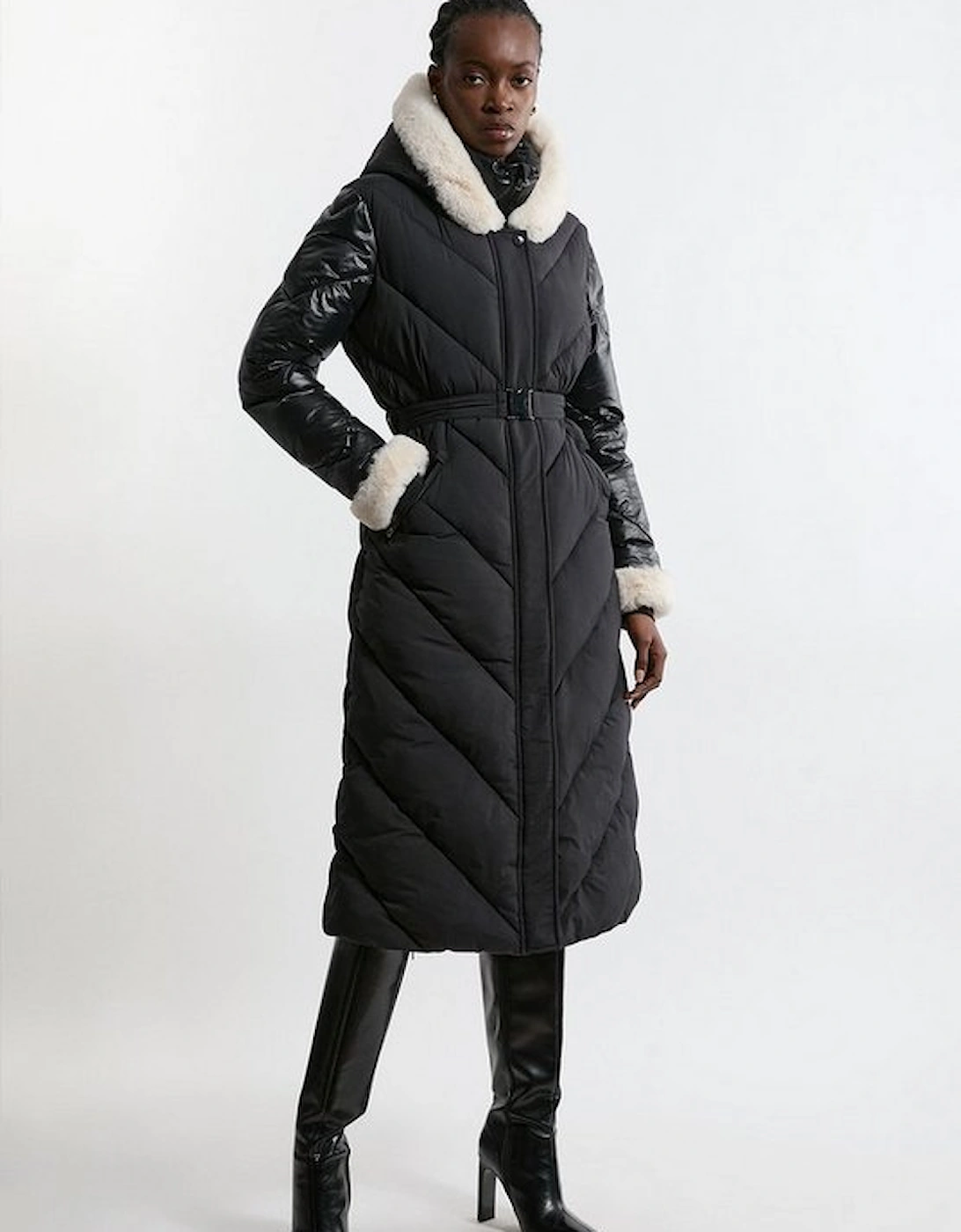 Quilted Hooded Longline Belted Coat, 5 of 4