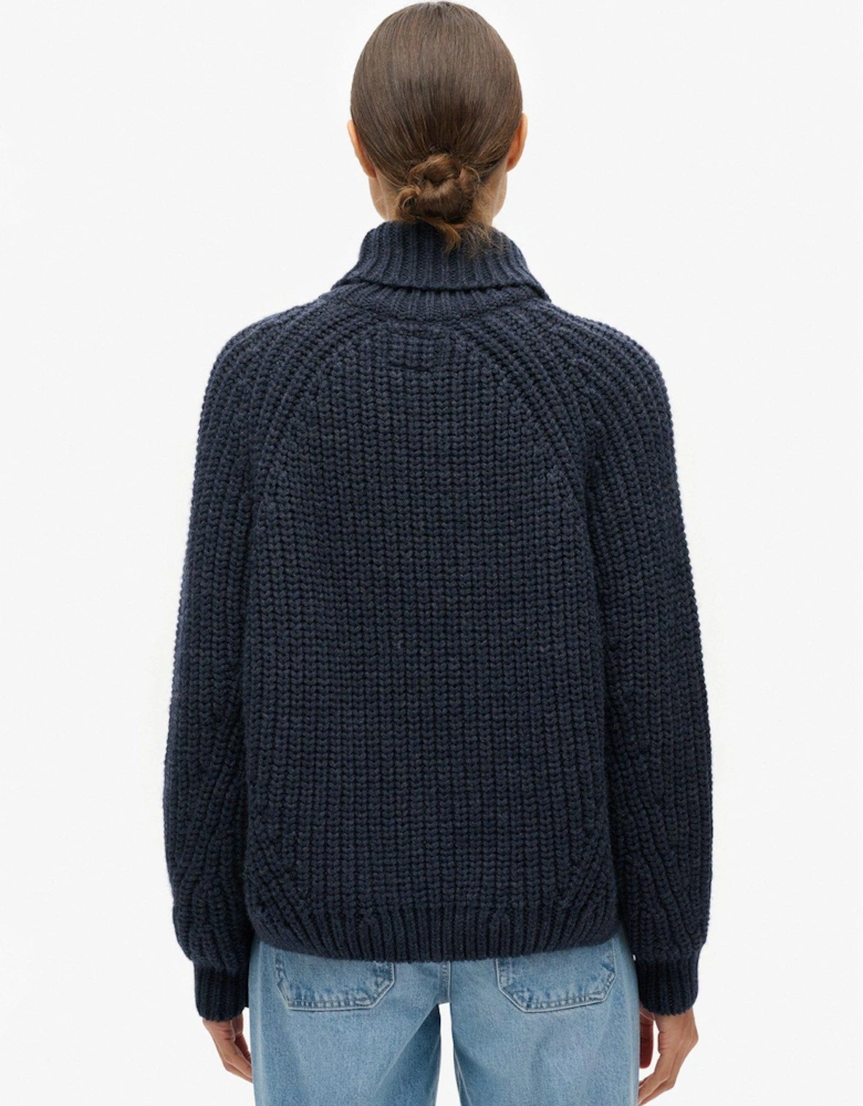 Slouchy Stitch Roll Neck Knit Jumper - Navy