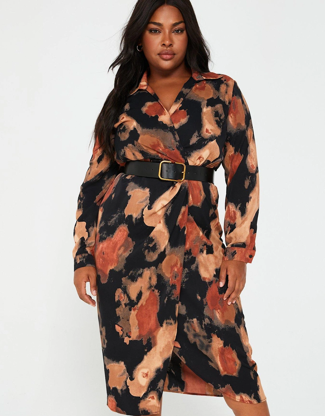 Print Belted Midi Dress - Multi