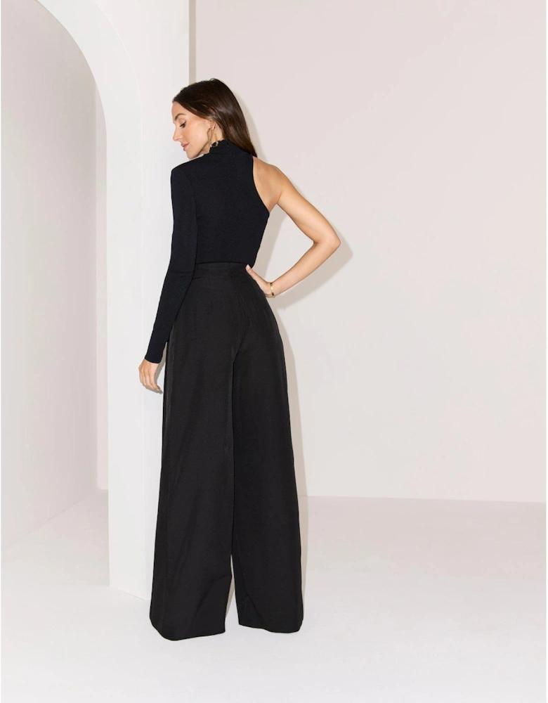 Pleated Wide Leg Trousers - Black