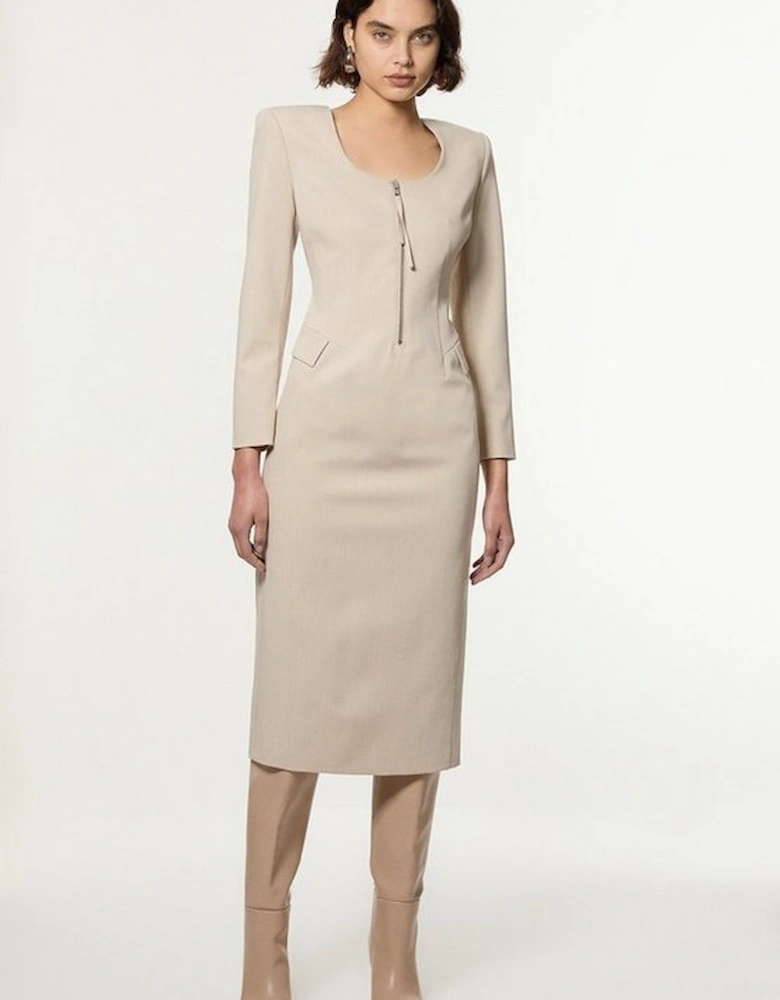 Tailored Viscose Zip Through Multi Stitch Midi Dress