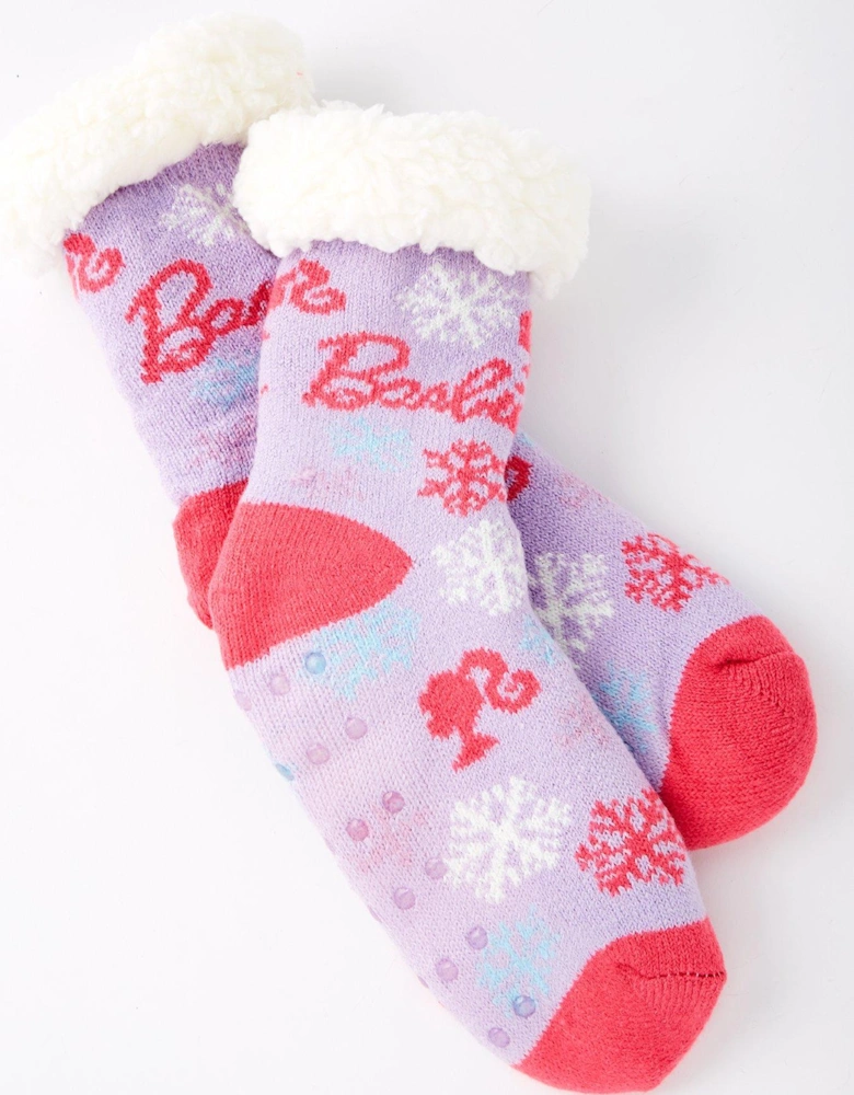 Borg Lined Slipper Boots Socks - Pink