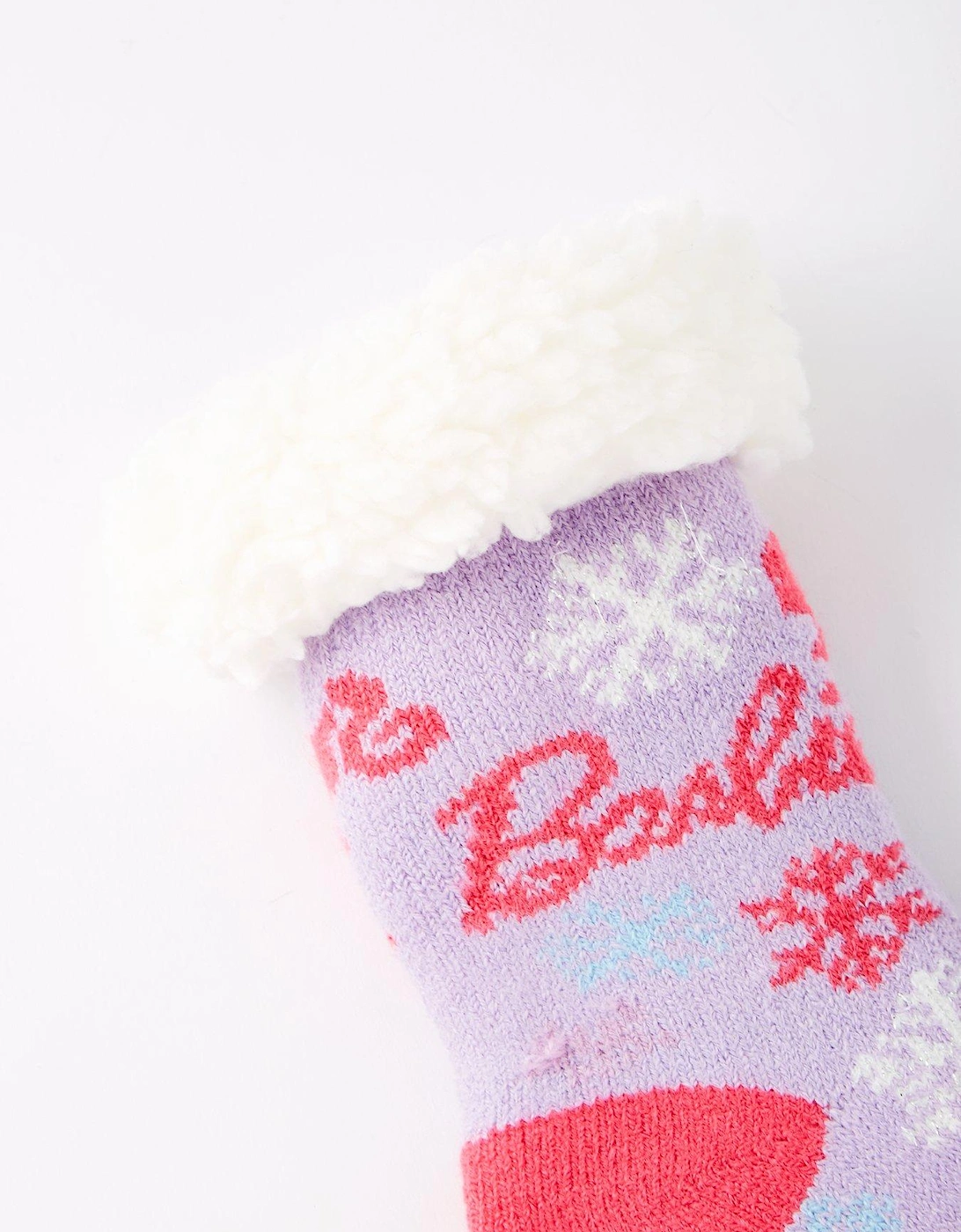 Borg Lined Slipper Boots Socks - Pink