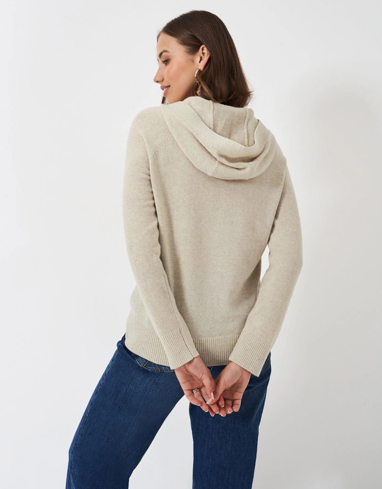 Merino Wool Blend Knitted Hoodie - Beige