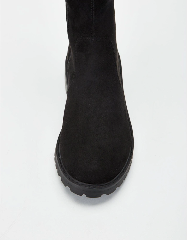 Wide Fit Over The Knee Stretch Back Boot - Black