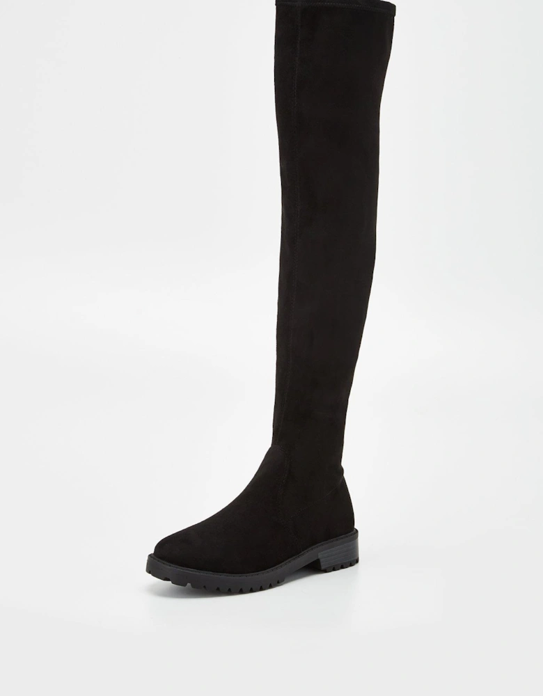 Wide Fit Over The Knee Stretch Back Boot - Black