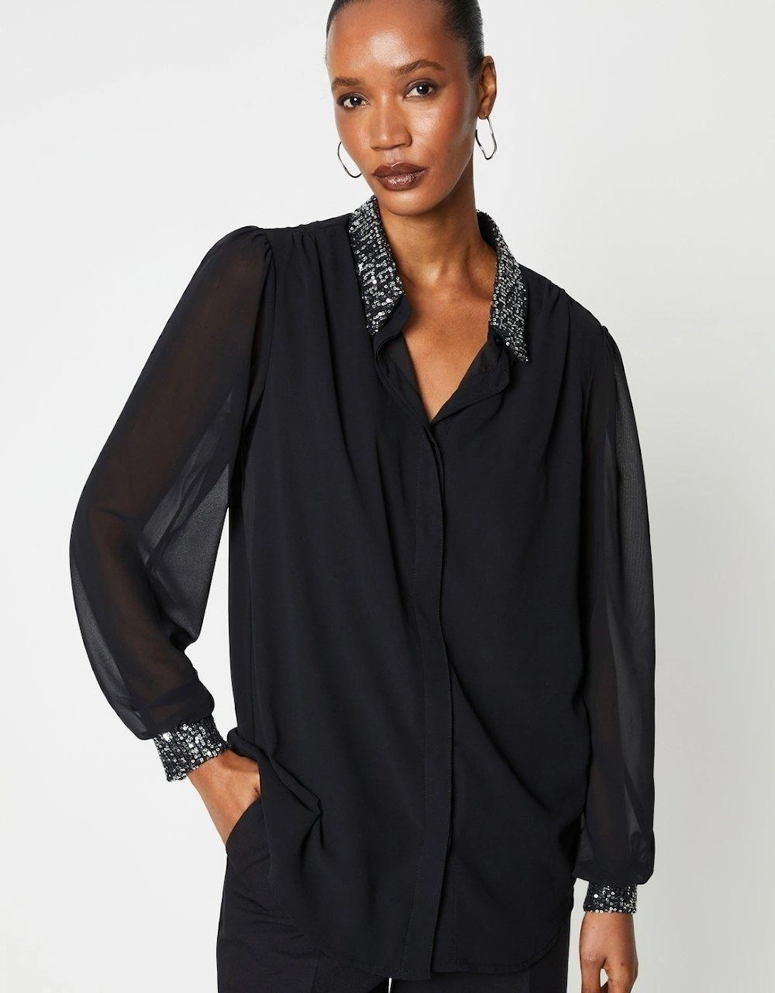 Women's Principles Womens/Ladies Sequin Collared Blouse - Black - Size: 14