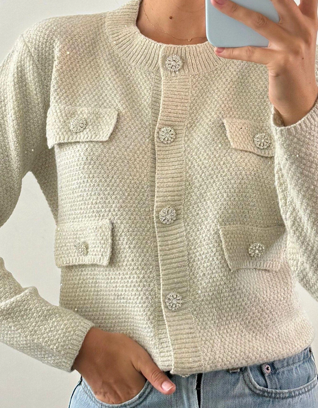 Textured Knitted Cardigan - Cream