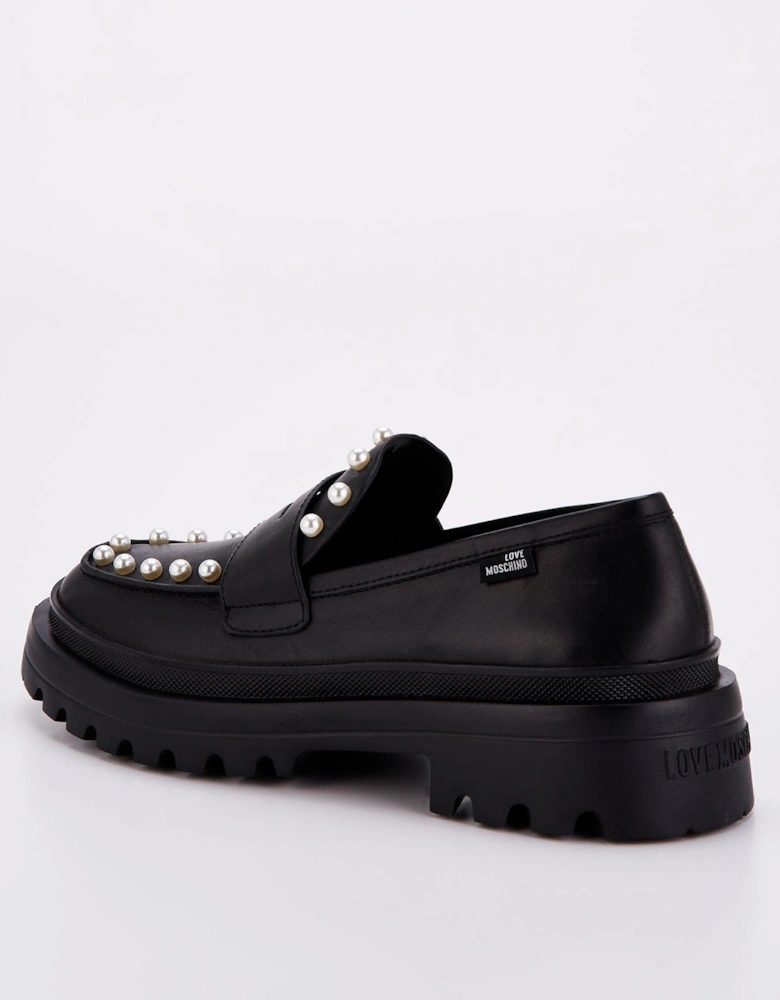 Chunky Pearl Loafers - Black