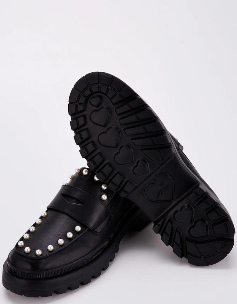 Chunky Pearl Loafers - Black