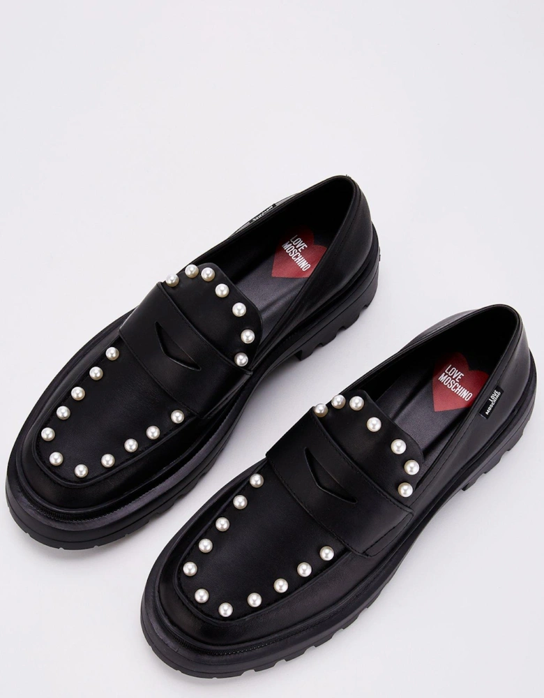 Chunky Pearl Loafers - Black