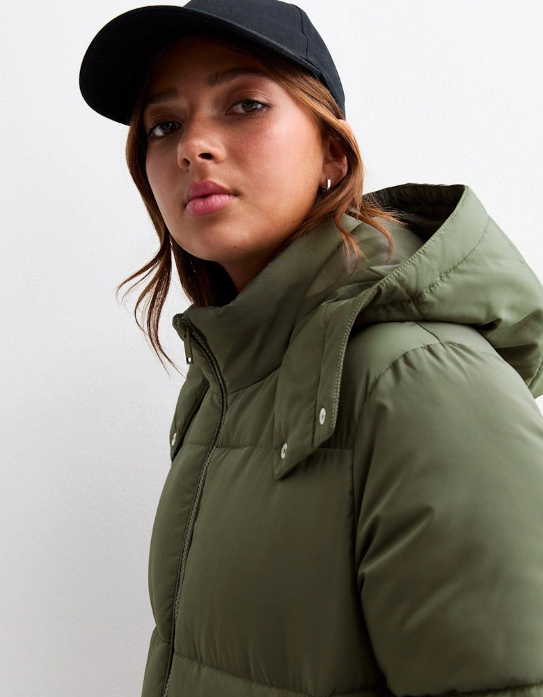 Girls Khaki Padded Hooded Midi Coat