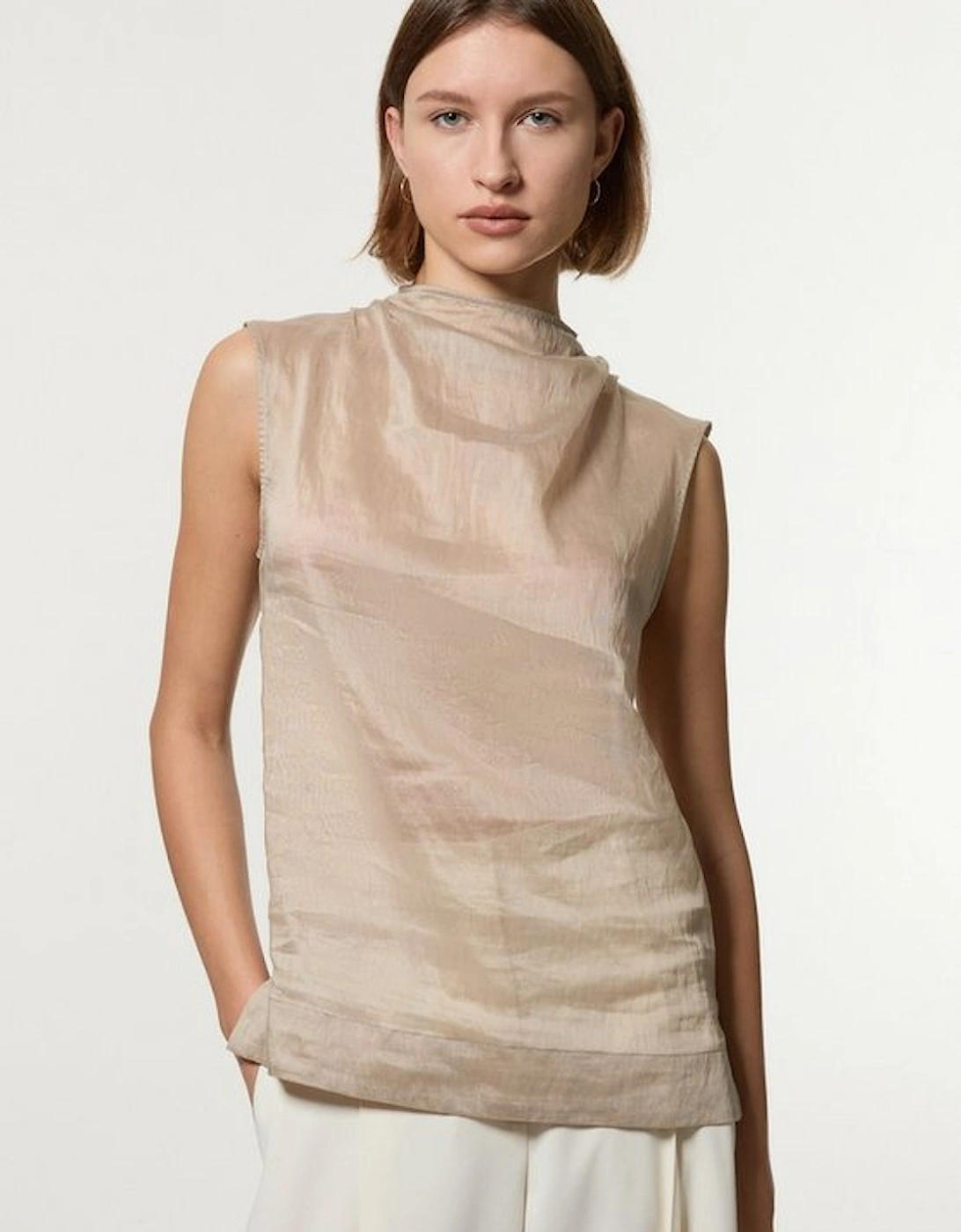 Slub Organdie Woven High Neck Top, 5 of 4