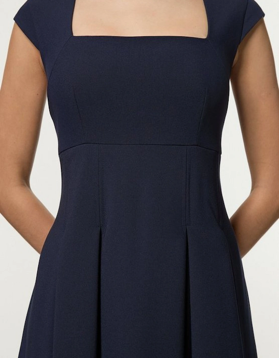 Petite Clean Tailored Square Neck Full Skirted Midi Dress