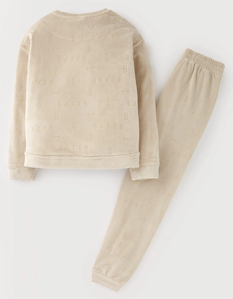 Girls Embossed Cosy Lounge Set - Cream