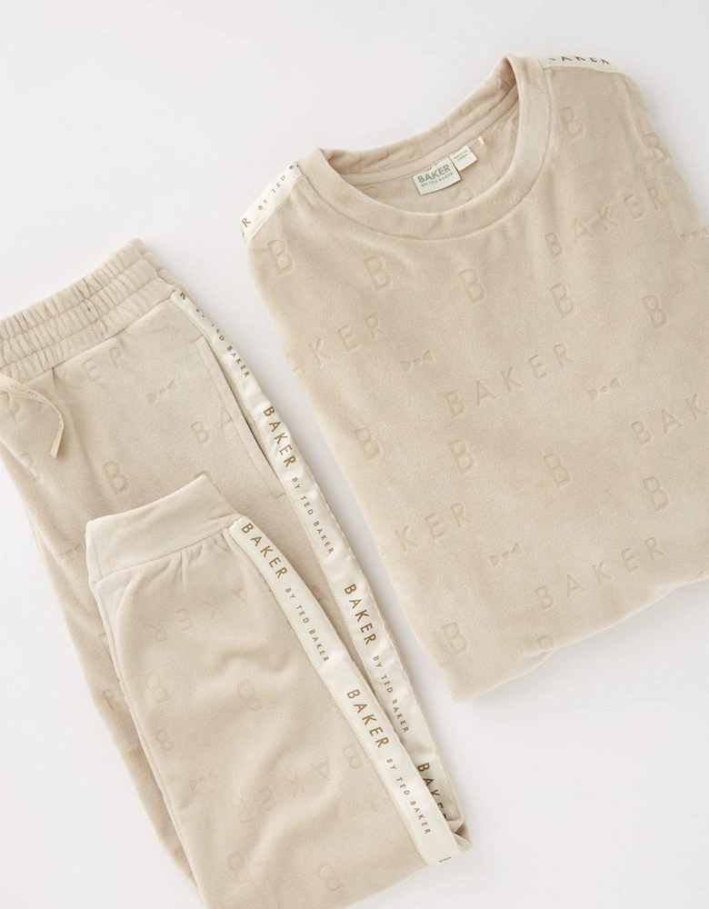 Girls Embossed Cosy Lounge Set - Cream