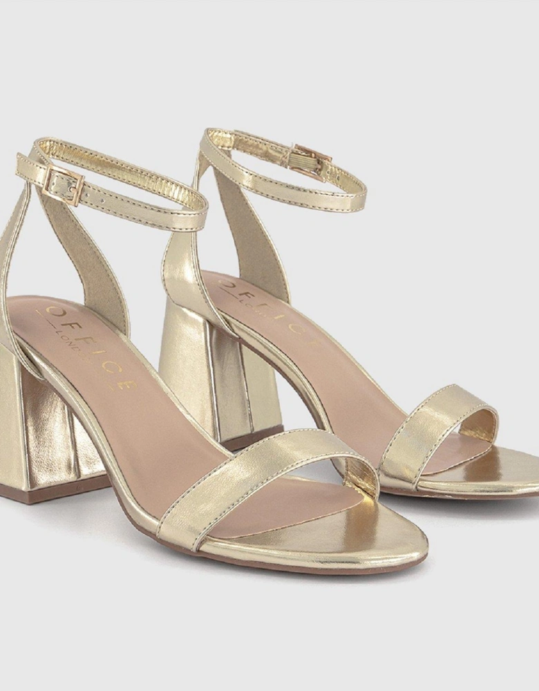 Flared Heel 2 Part Sandal - Gold