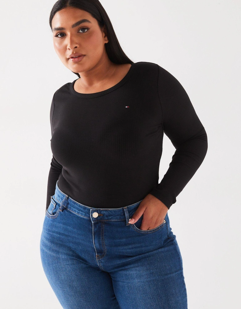 Plus Size Crew Neck Long Sleeve Top - Black