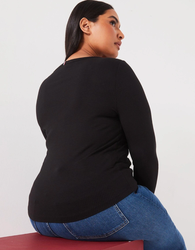 Plus Size Crew Neck Long Sleeve Top - Black