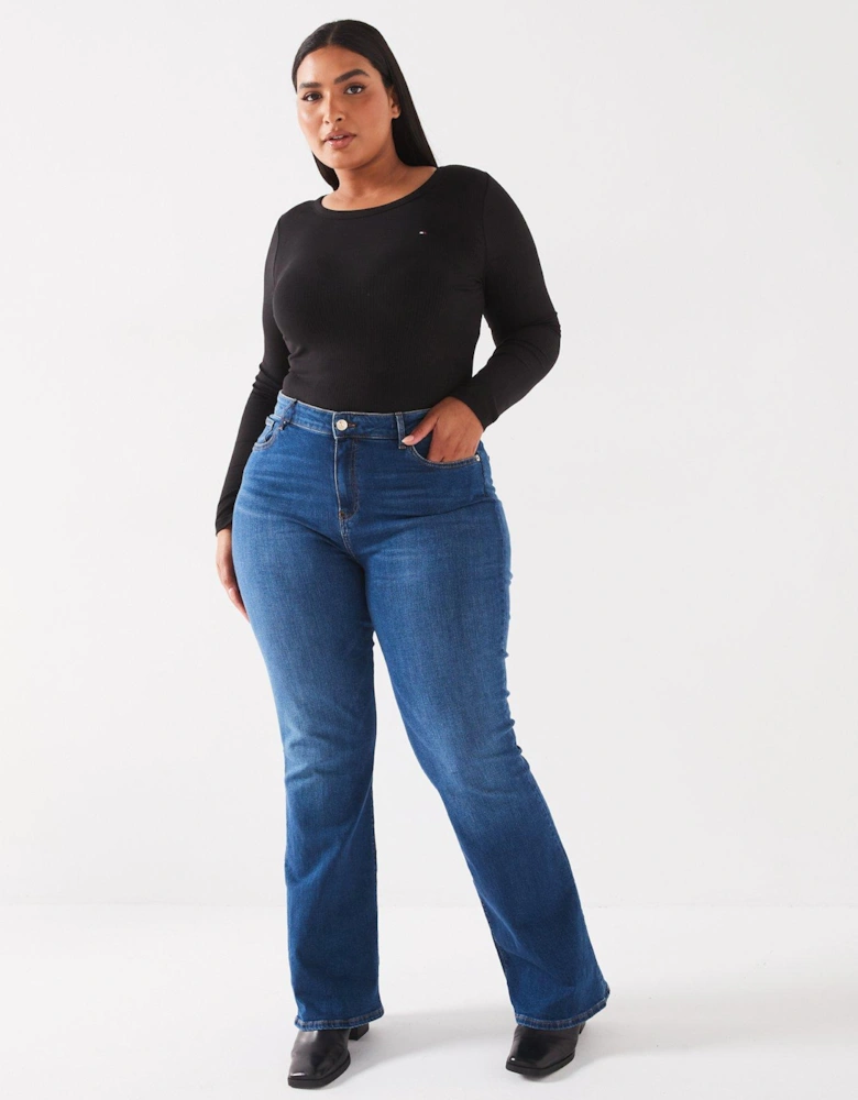 Plus Size Crew Neck Long Sleeve Top - Black