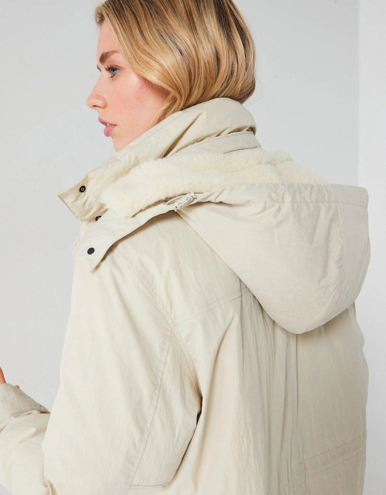 Padded Hooded Parka Jacket - Cream