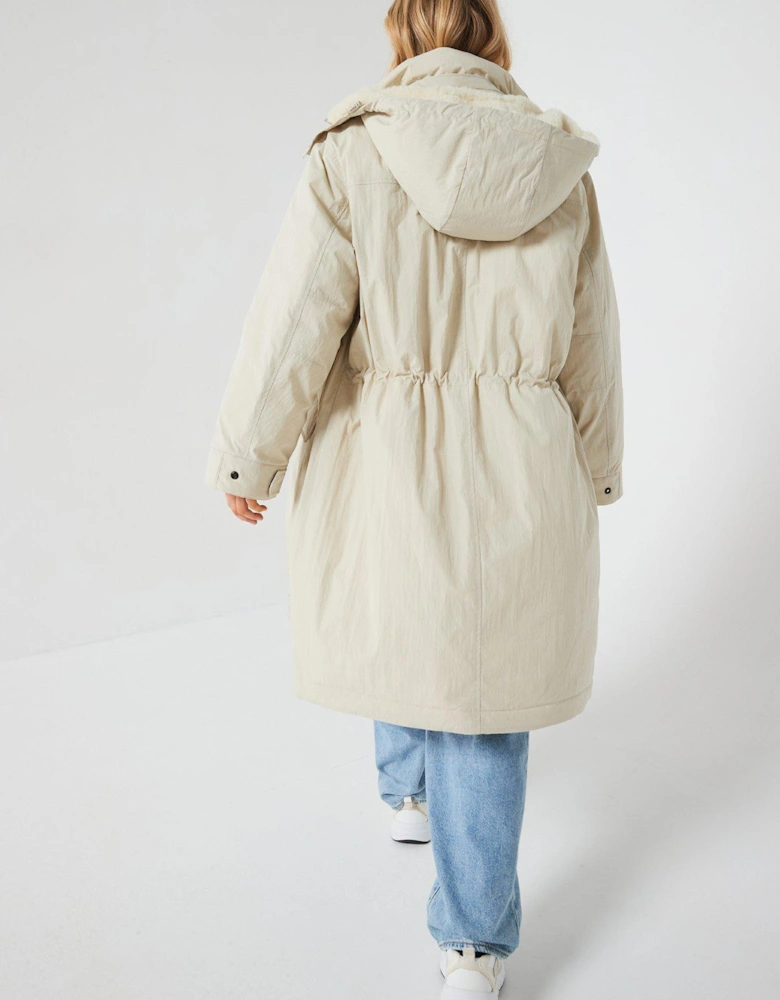 Padded Hooded Parka Jacket - Cream