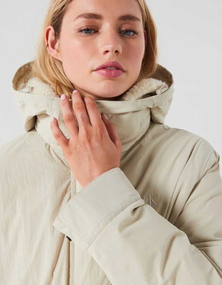 Padded Hooded Parka Jacket - Cream