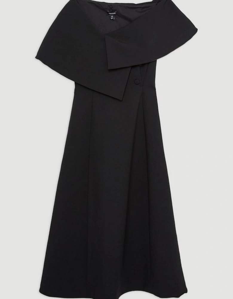 Compact Stretch Asymmetric Collar Tailored Full Skirt Maxi Dress