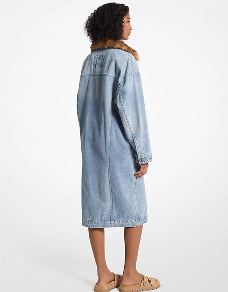 Faux Fur Trim Denim Oversized Coat