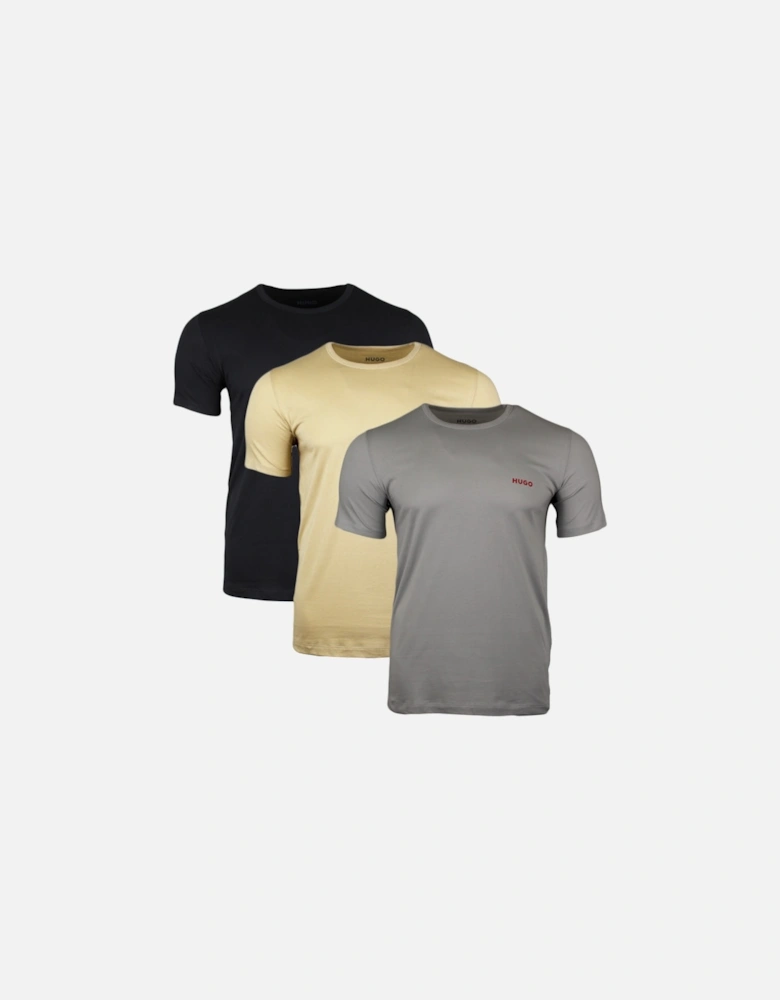 3-Pack Cotton T-Shirts, Black/Beige/Grey