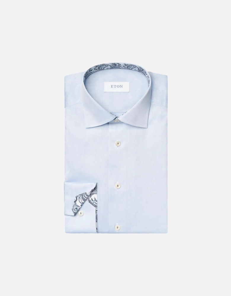 Floral Effect Slim Fit Signature Twill Shirt 21 Light Blue