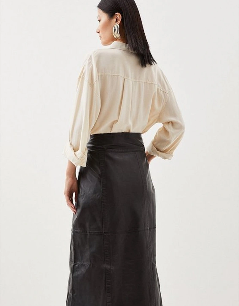 Leather Buckle Waist Detail Pencil Midi Skirt