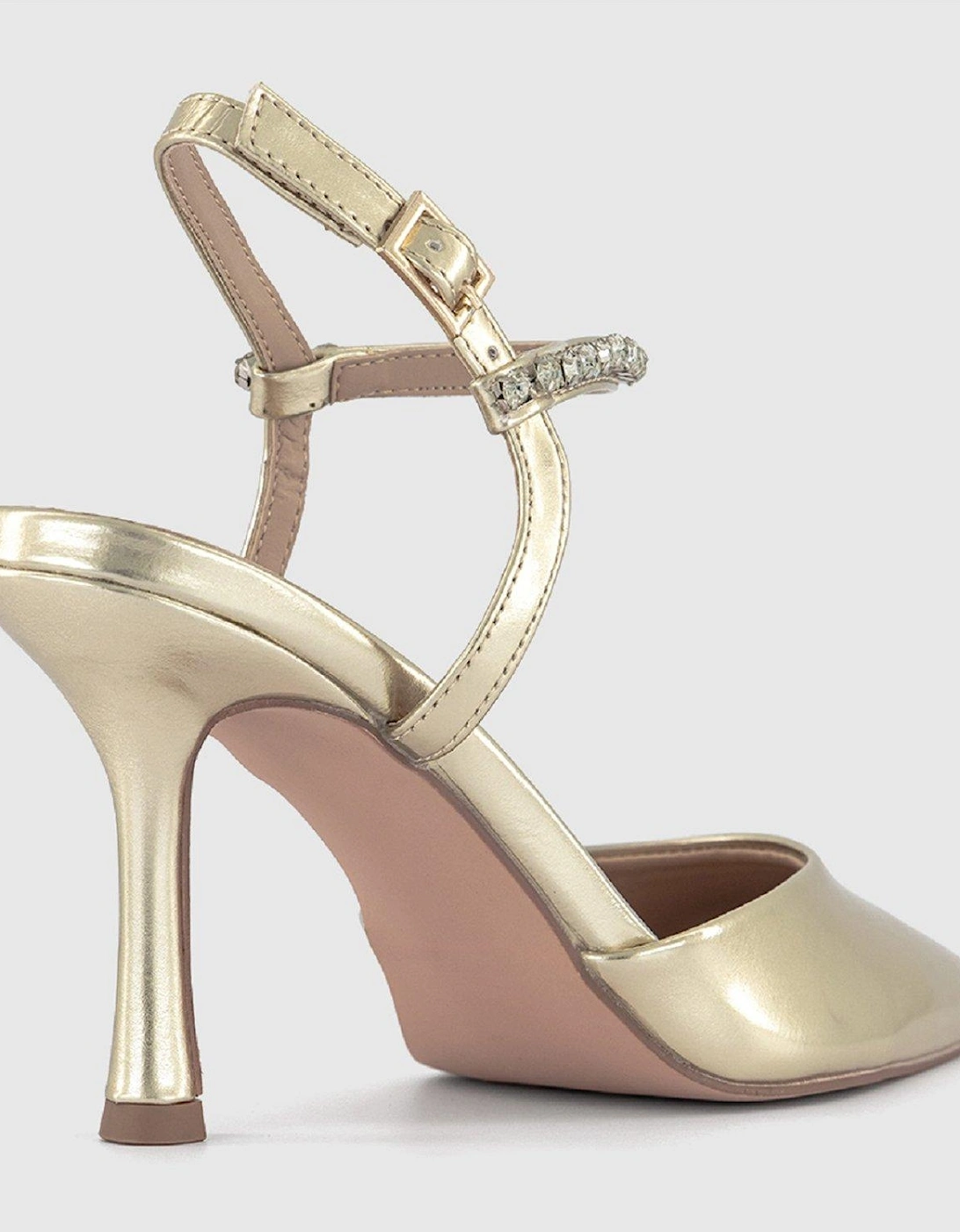 Embellished Court Open Back Pointed Toe Courts - Gold