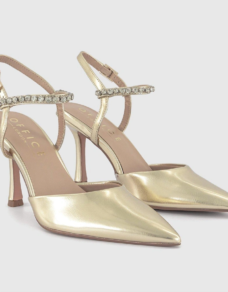 Embellished Court Open Back Pointed Toe Courts - Gold