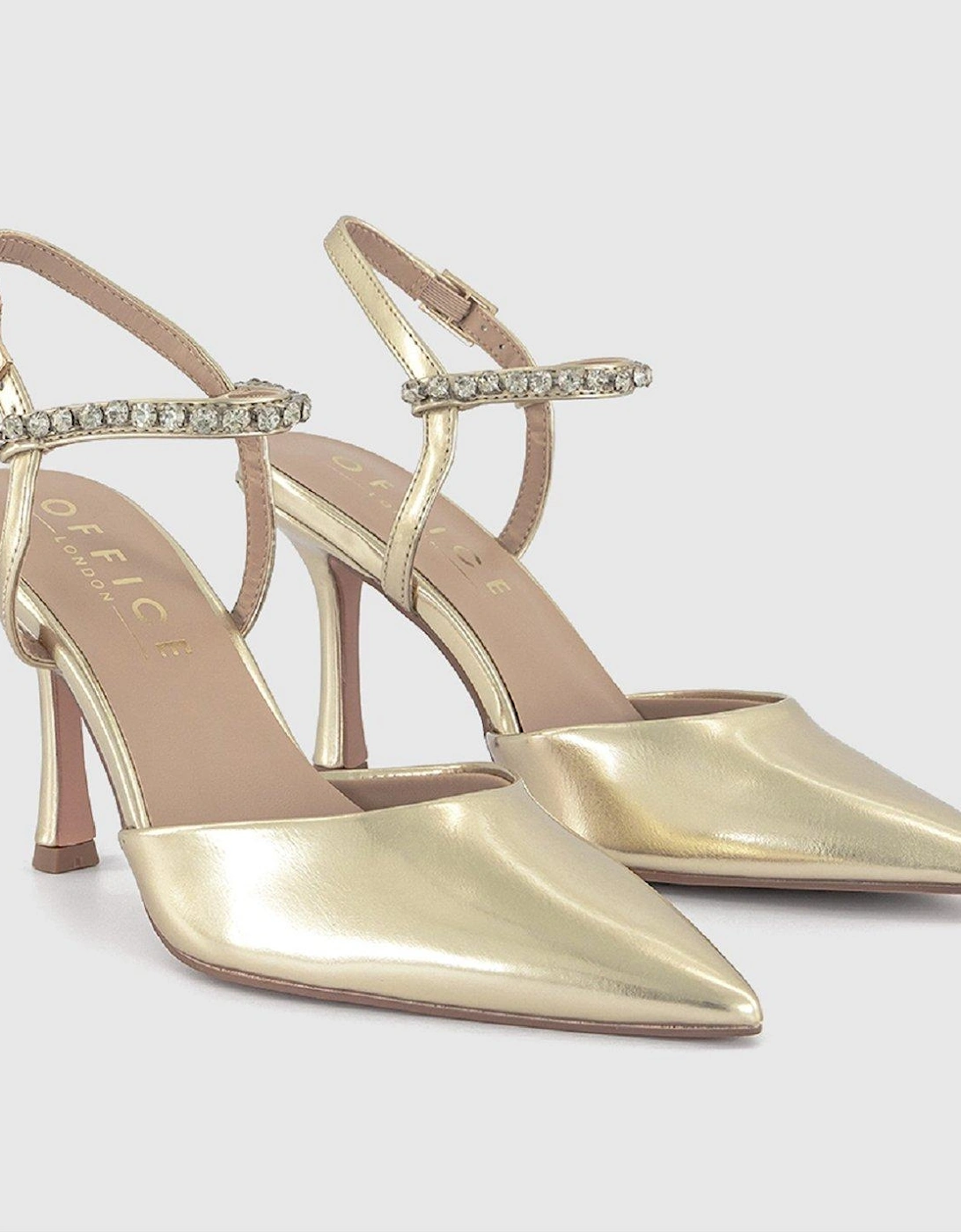 Embellished Court Open Back Pointed Toe Courts - Gold