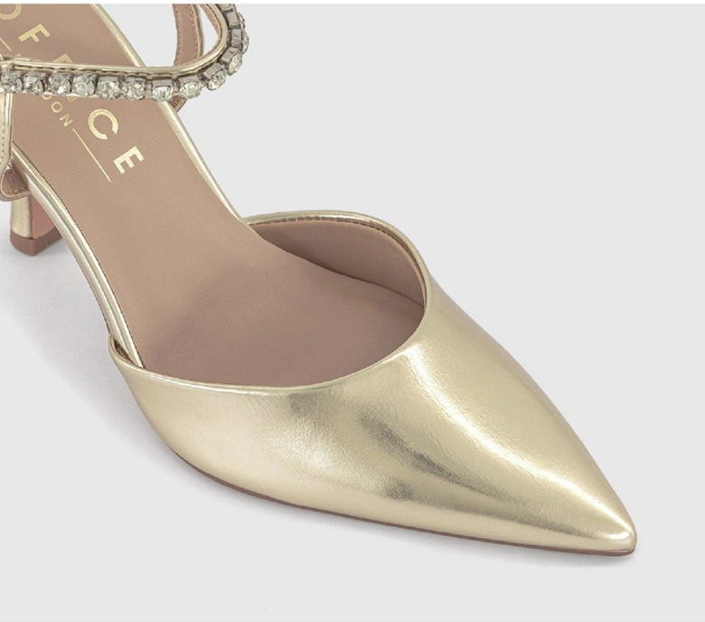 Embellished Court Open Back Pointed Toe Courts - Gold