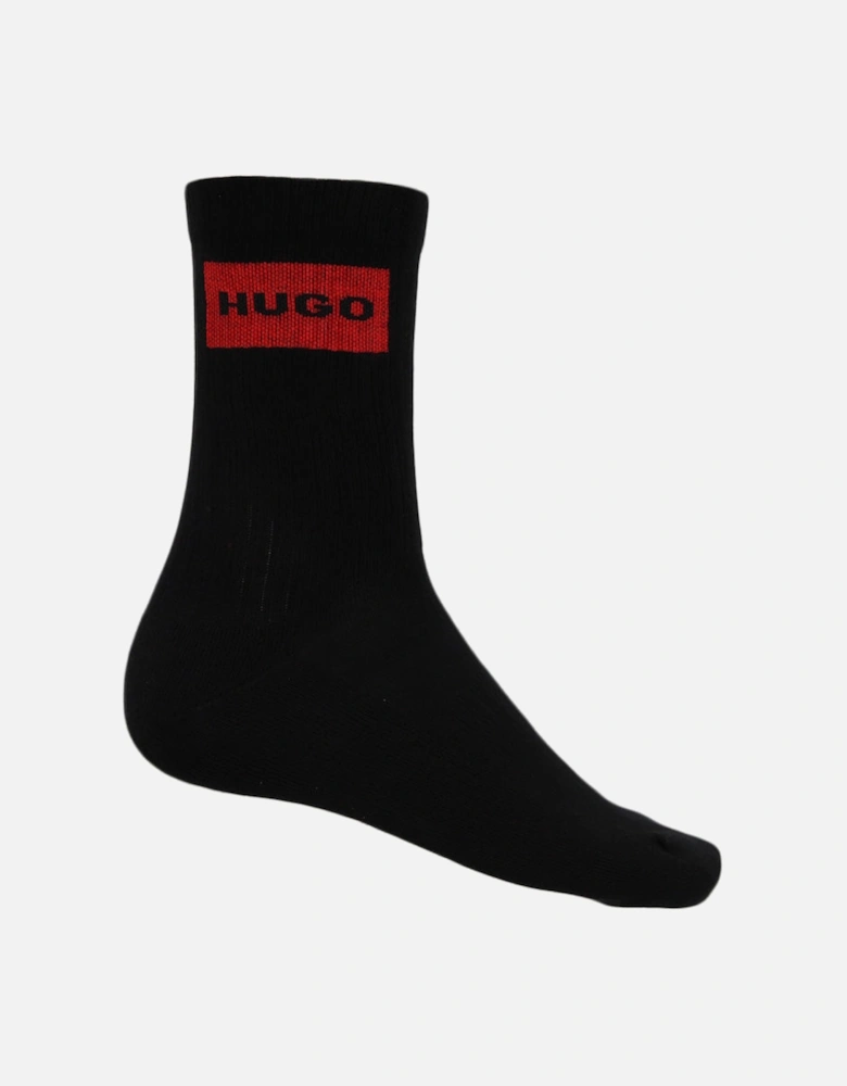 3-Pack Block Logo Ribbed Sports Socks, Black