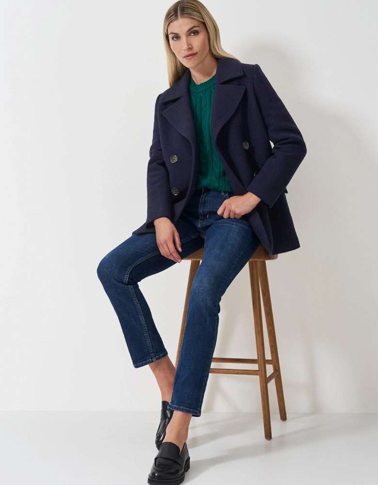 Wool Blend Pea Coat - Navy