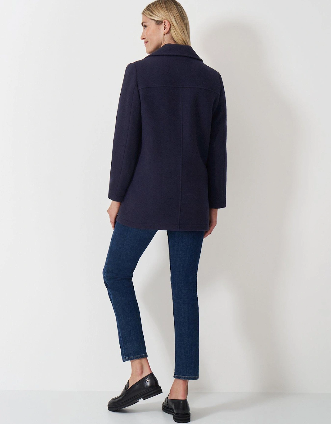 Wool Blend Pea Coat - Navy