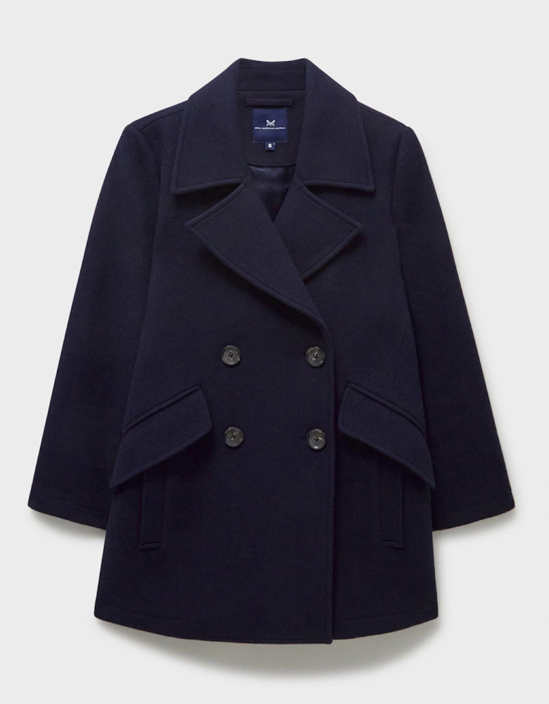 Wool Blend Pea Coat - Navy