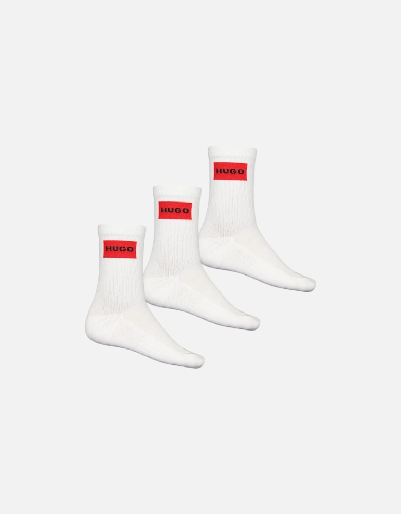 3-Pack Block Logo Ribbed Sports Socks, White