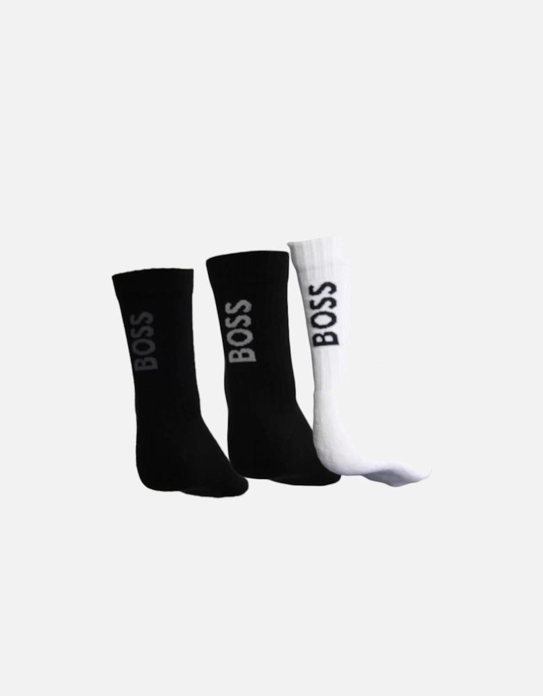 Boss 3-Pack Bamboo Back Logo Socks, Black/White