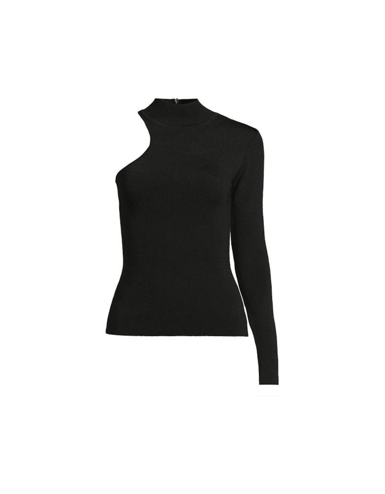 Compact One Sleeve Knitted Top - Black