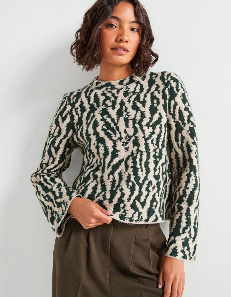 Printed Jacquard Knitted Jumper - Cream