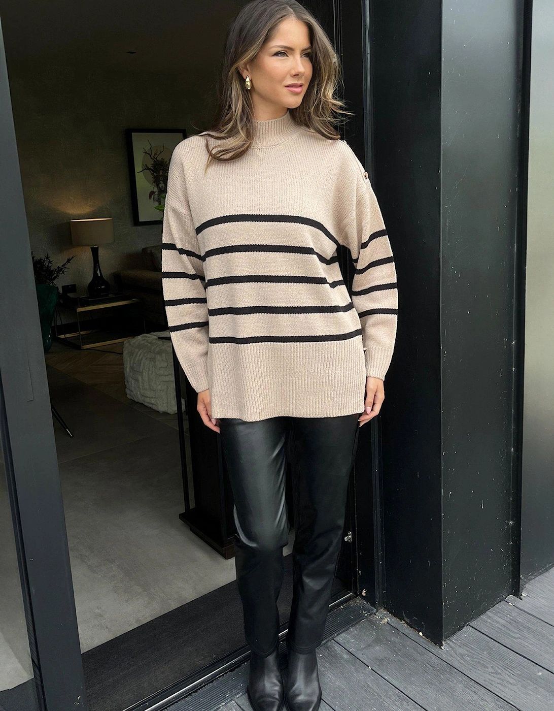 Shoulder Button Detail Jumper - Beige